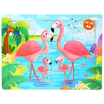 30PCS Montessori Wooden 3D Cartoon Animal Puzzle – Educational Jigsaw Board Game for Kids