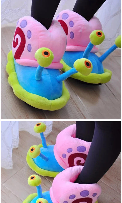 Funny Snail Cartoon Slippers – Warm Cotton Indoor Anti-Slip Shoes for Men & Women Winter