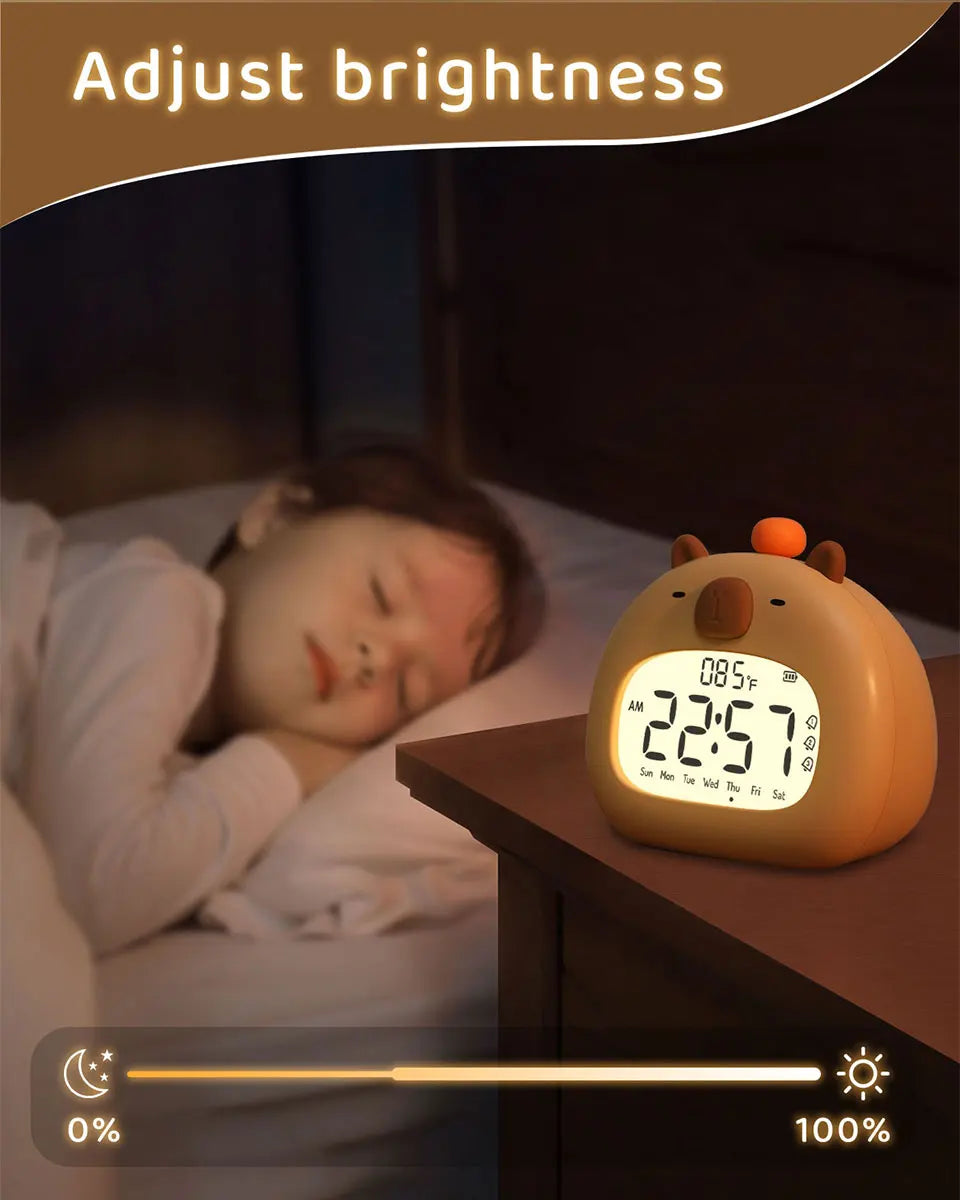 Capybara LED Digital Alarm Clock - Rechargeable Bedside Lamp with Timer, Dimmable Light & USB Charging, Kids Gift