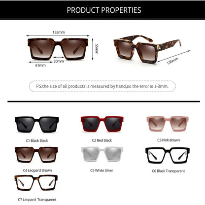 Luxury Designer Square Oversized Sunglasses — UV400 Fashion Thick Frame for Men & Women