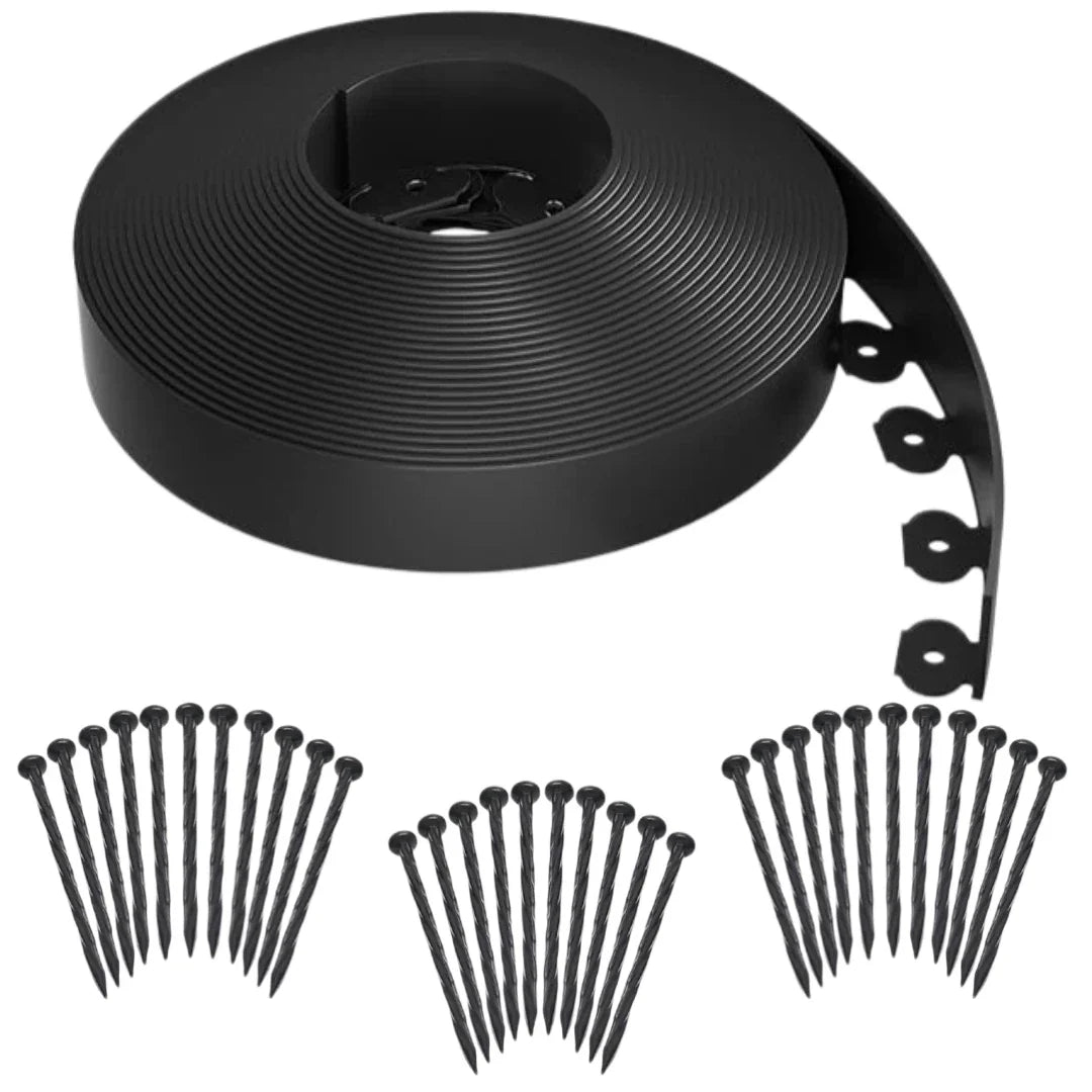 No-Dig Landscape Edging Kit - 33-100FT Plastic Garden Border with Anchoring Spikes