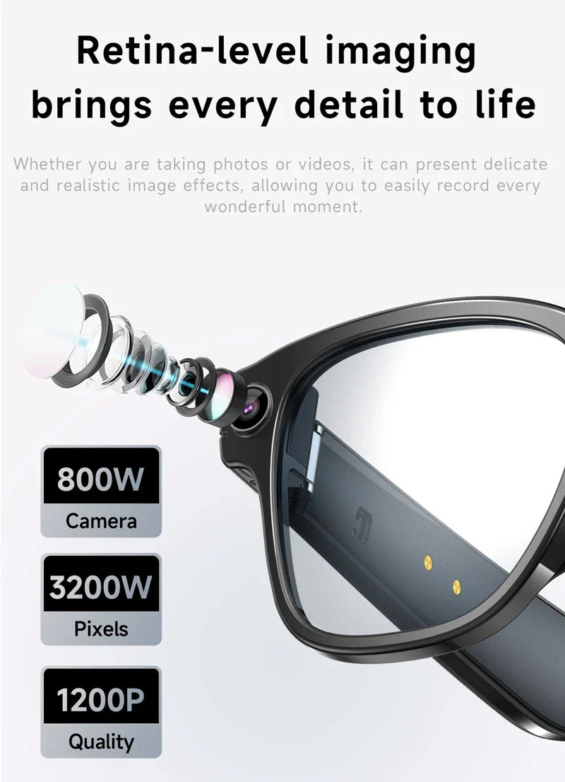 AI Smart Glasses — 8MP Camera Bluetooth Sunglasses with Audio, Video, Calls, Music Player, Multifunctional Wearable