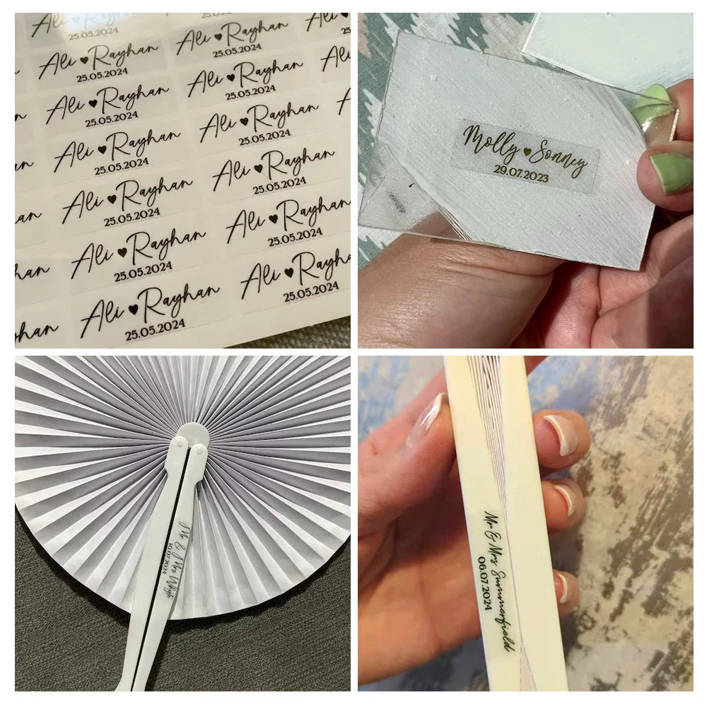 50pcs Custom Rectangular Wedding Stickers - Transparent Personalized Stickers for Wedding Glasses and Decor