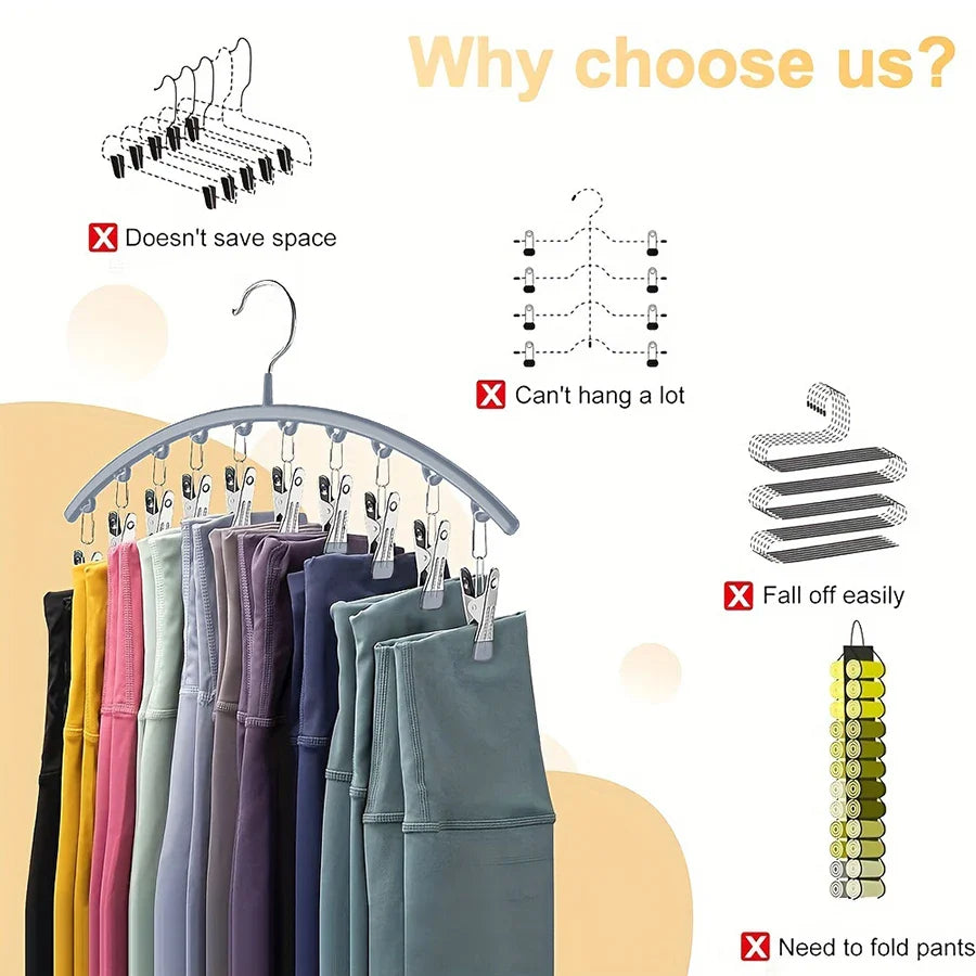 1/2/3PCS Closet Storage Hanger with 10 Clips - Space-Saving Hanging Organizer for 40 Pairs of Leggings - Black