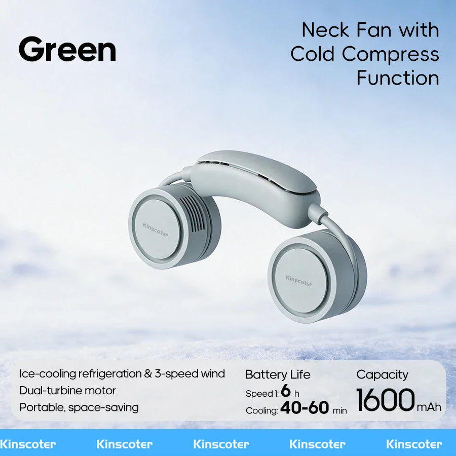 Portable Personal Neck Fan – 3-Speed Cooling with Cold Compress, Dual 800mAh Battery Mini Electric Fan for Outdoor Travel & Sports