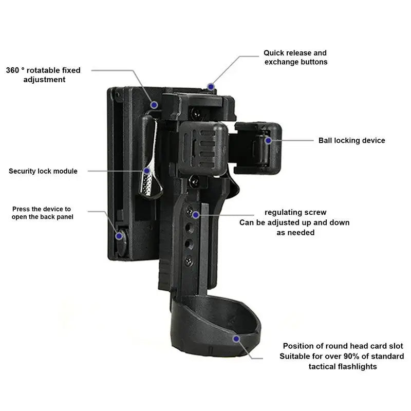 Multipurpose Flashlight Holster - Belt Mount Quick Release Holder Portable Light Carry Case for Outdoor Use