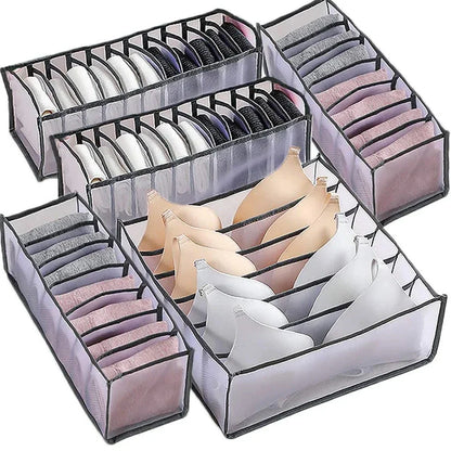 6/7/11-Grid Foldable Underwear & Socks Organizer — Breathable Mesh Clothes Storage Box with Dividers for Wardrobe