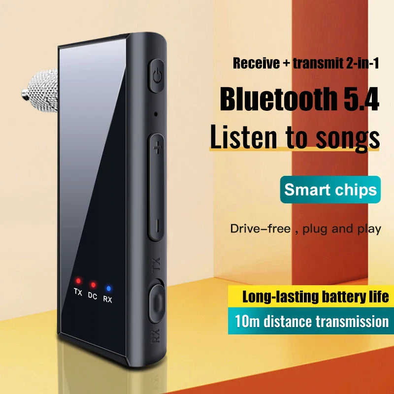 Bluetooth 5.4 Audio Transmitter Receiver – 3.5mm AUX Wireless Adapter with Mic & TF Card Support for Car, TV, PC