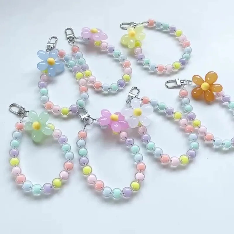 Colorful Macaron Round Bead Phone Anti-Lost Lanyard - Short Wrist Keychain Pendant, Women's Hand-Held Mobile Phone Chain