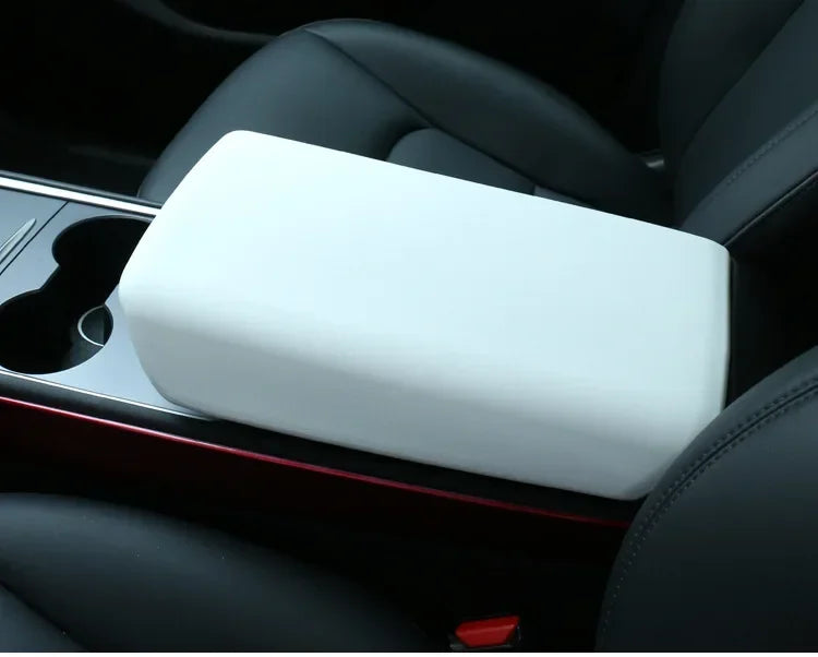 Tesla Model 3/Y 2023-2024 Armrest Protector Box Cover – Soft White TPE Center Console Pad for Model 3 Highland