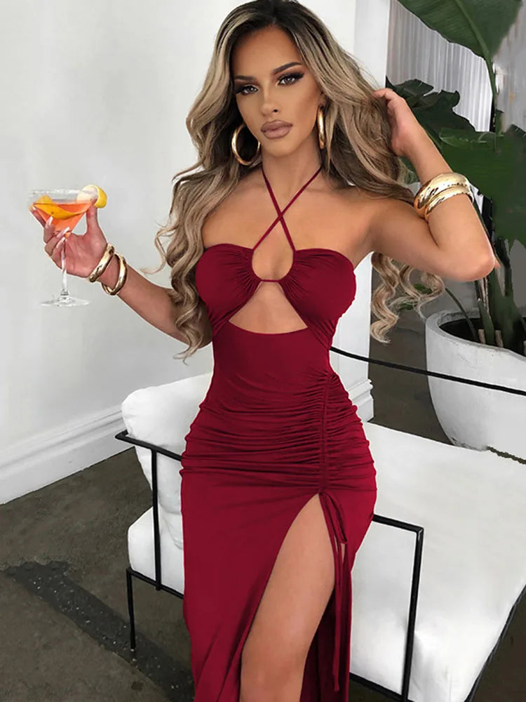 Women’s Sleeveless Backless Midi Bodycon Dress – Sexy Slim Fit Club Party Night Out Elegant Elegant Vestido for Women