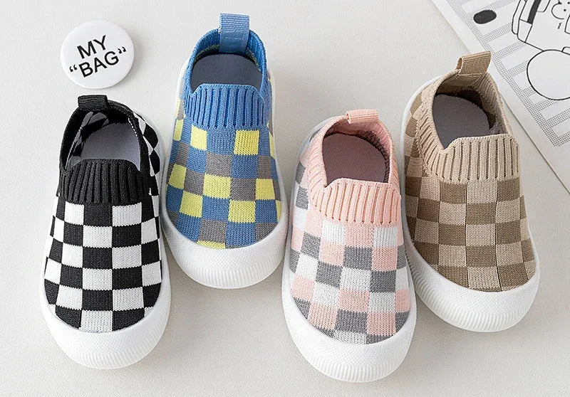 2025 Spring Toddler Slip-On Shoes – Non-Slip First Walkers for Boys and Girls, Classic Plaid Sneakers