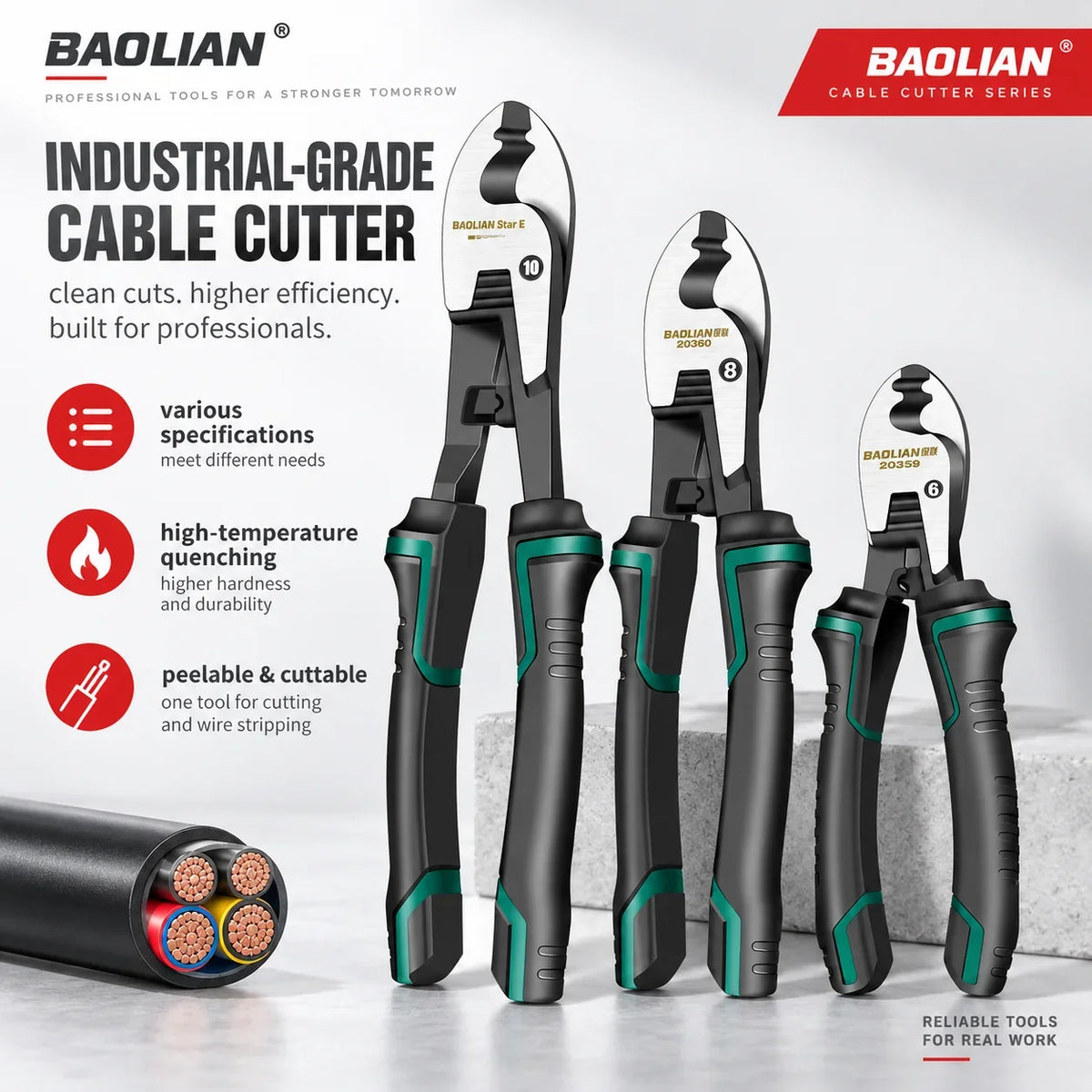 6/8/10-Inch Wire Cutter & Stripper Pliers - Multifunctional Electrician Cable Cutting & Terminal Tool