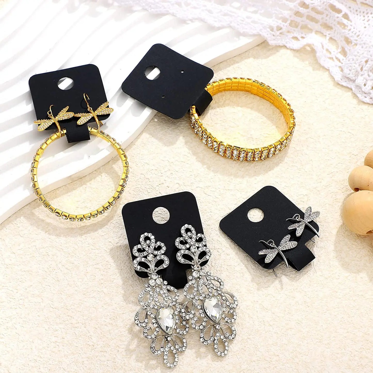50pcs 4x10cm Self-Adhesive Kraft Paper Jewelry Cards – Bracelet & Necklace Display for Retail Packaging