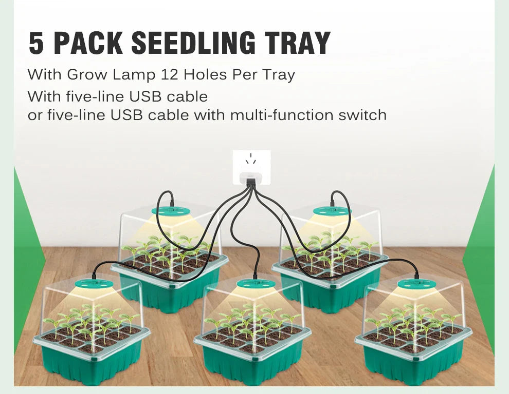 Plants Seed Starter Trays with Grow Light — 12-Hole Nursery Pots for Home, Greenhouse & Indoor Growing