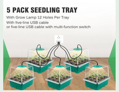 Plants Seed Starter Trays with Grow Light — 12-Hole Nursery Pots for Home, Greenhouse & Indoor Growing