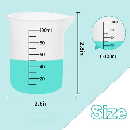 3PCS 100ml Silicone Measuring Cups Set – Dual Scale (ml/oz) Non-Stick Epoxy Resin Mixing Tools for Jewelry Casting & Wax Molds