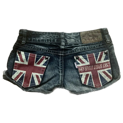 Y2K Retro British Flag Graphic Print Mini Shorts — Harajuku Gyaru Goth Slim Fit Low Rise Denim Shorts for Women