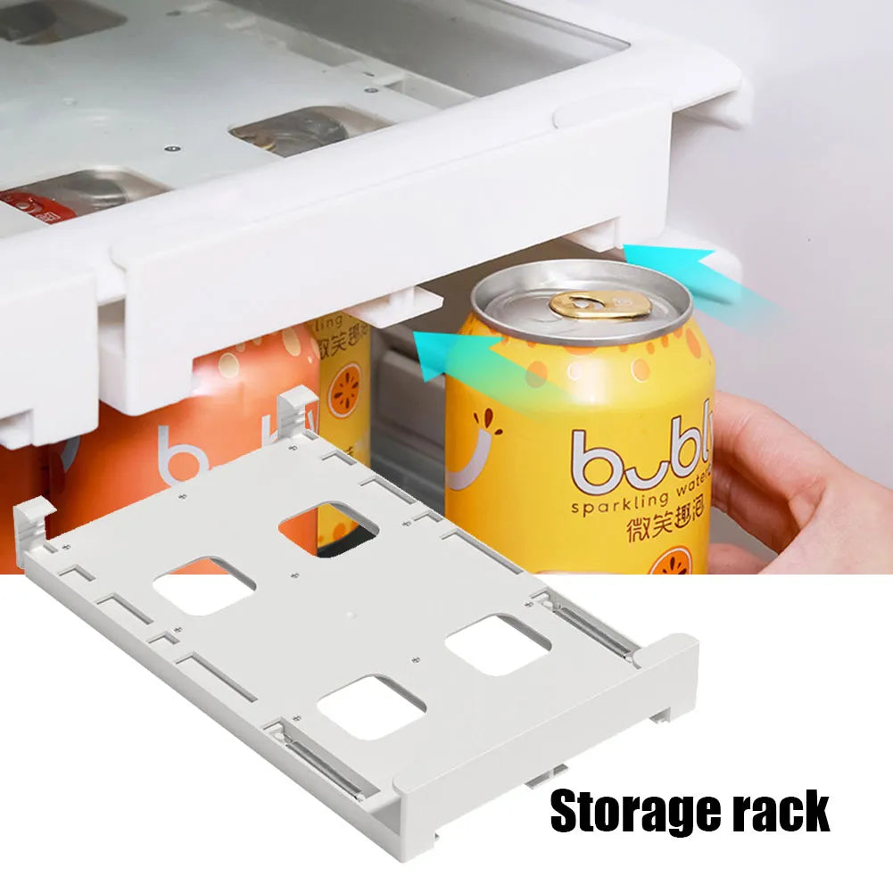 Refrigerator Beer Soda Can Storage Rack - Double-Row Beverage Organizer Shelf for Soda Cans - Kitchen Fridge Container with Slide-Under Design