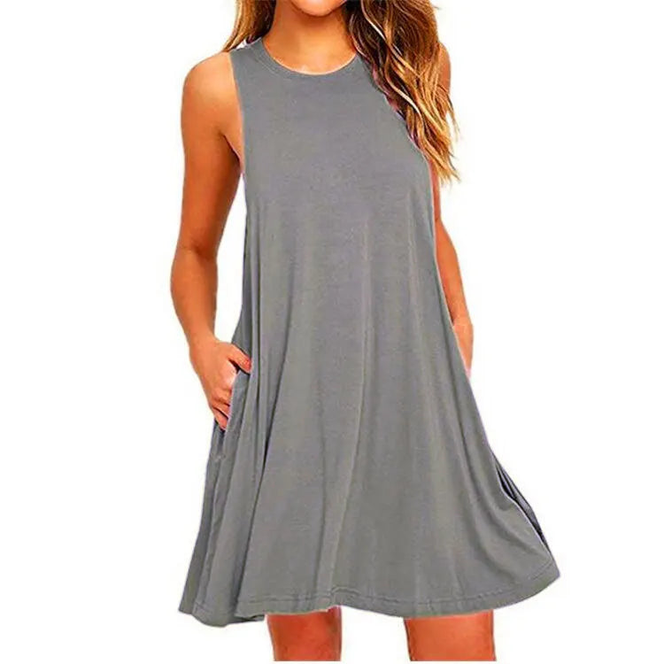 Women's Summer Casual Swing T-Shirt Dress – Beach Cover-Up with Pockets, Plus Size Loose Fit Tee Dress