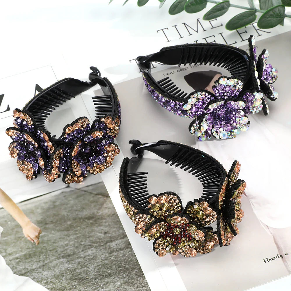 AWAYTR Colorful Crystal Flower Hair Claw – Large Flower Crab Clamp Barrettes, Shark Clip Hair Accessories for Women