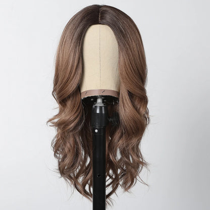Long Wavy Brown Synthetic Wig for Women – Middle Part, Natural Look, Heat-Resistant Fiber for Daily Wear & Cosplay
