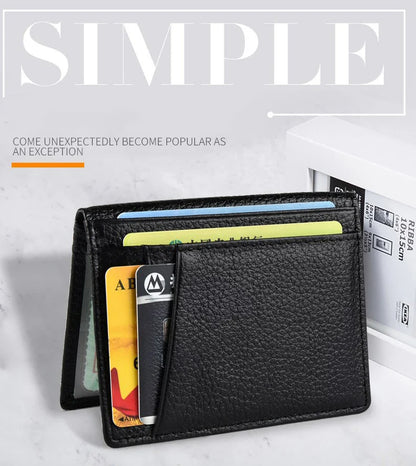 YUECIMIE Super Slim Leather Wallet – Genuine Mini Credit Card Holder, Thin Soft Purse for Men