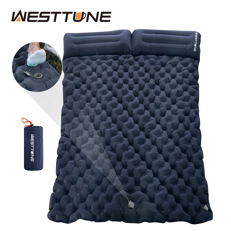 WESTTUNE Double Inflatable Air Mattress – Built-in Pillow Sleeping Pad for Camping, Travel, and Hiking