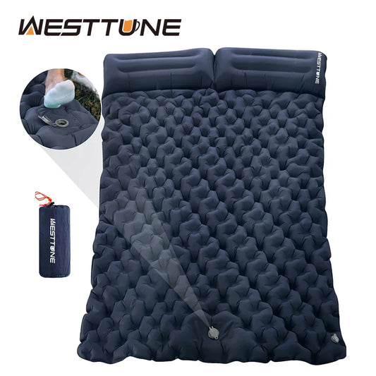 WESTTUNE Double Inflatable Air Mattress – Built-in Pillow Sleeping Pad for Camping, Travel, and Hiking