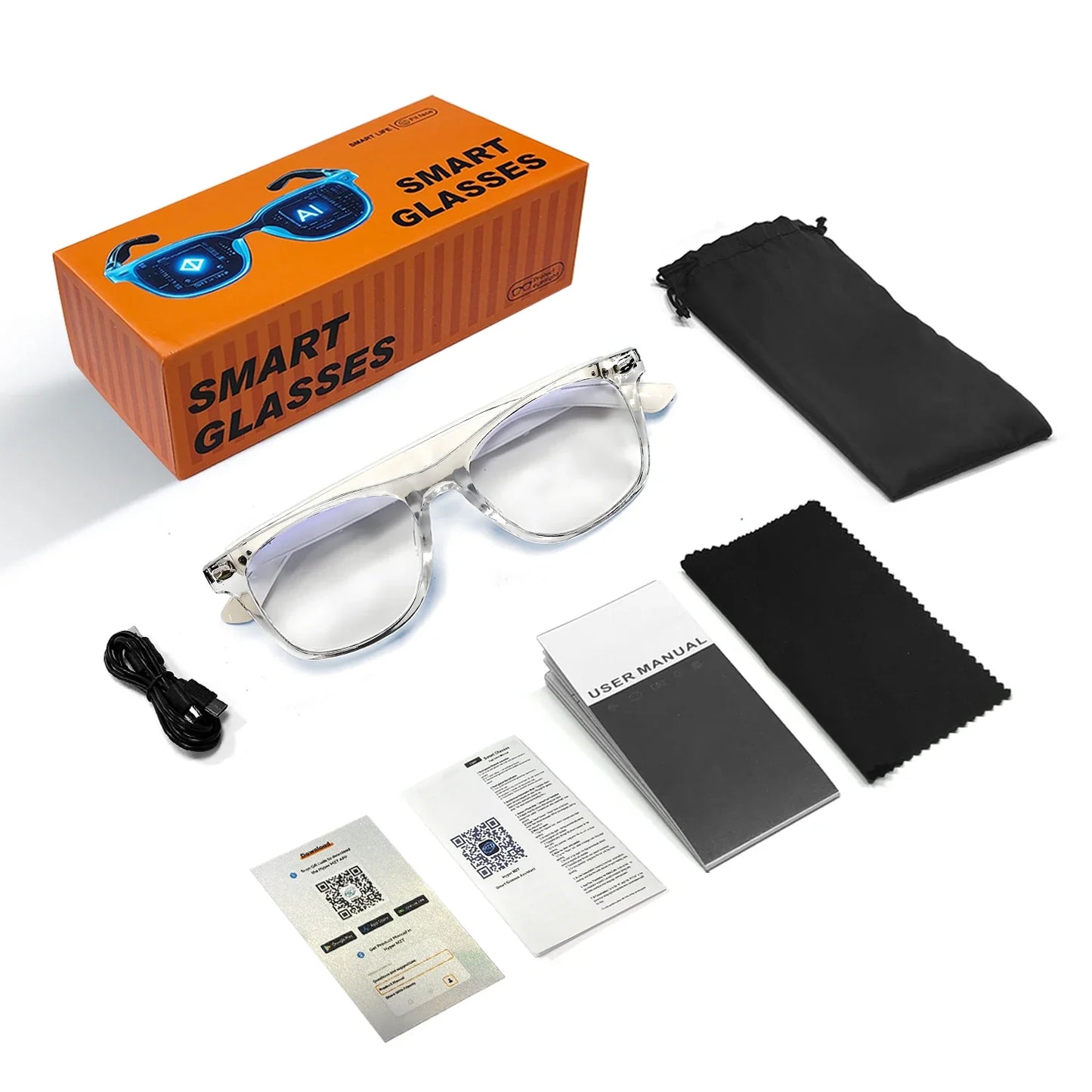 Smart Glasses with AI Translation – Supports 100+ Languages, Bluetooth TWS, Calls, Music, Noise Reduction & Light Control for Men & Women