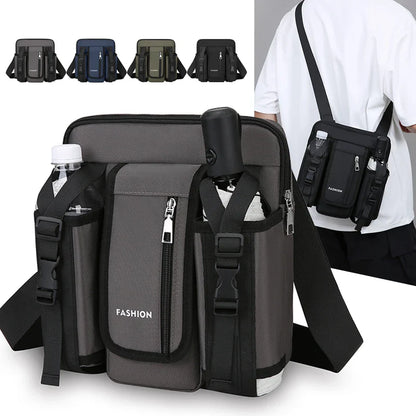 Men’s Oxford Crossbody Messenger Bag – Stylish Fashion Shoulder Bag with Bottle Pocket for Travel & Daily Use