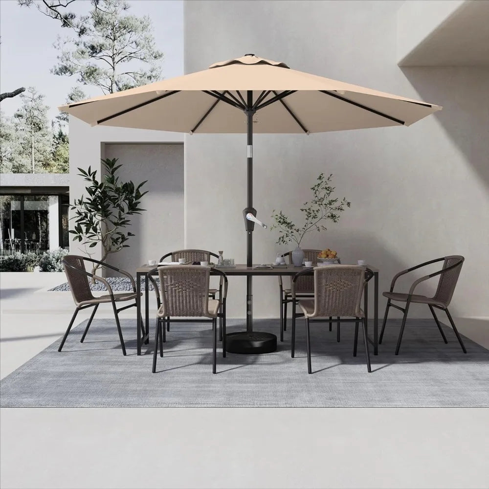 9FT Outdoor Patio Umbrella with Push-Button Tilt & Crank – 8-Rib Garden & Pool Table Sun Shade Canopy