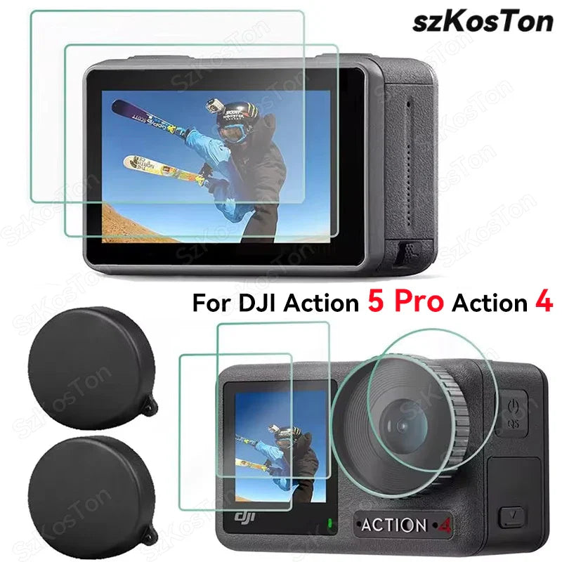 Silicone Camera Lens Dust Cover for DJI Osmo Action 4/5 Pro – Non-Slip Lens Protector with Tempered Film Accessory