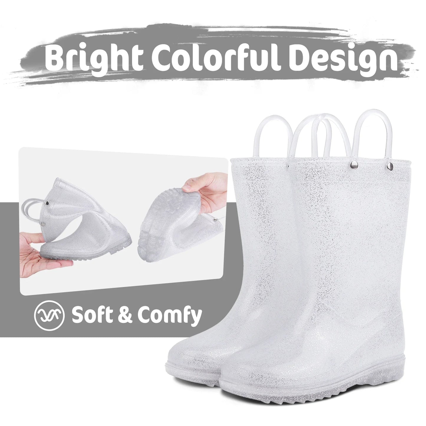 Shevalues Kids Waterproof Rain Boots – Non-Slip Toddler Boots with Easy-On Handles for Boys & Girls