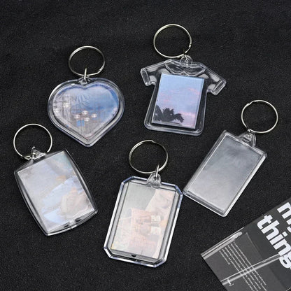 Clear Acrylic Photo Frame Keychains – Blank Rectangle Keyrings for Double-Sided Photos, DIY Supplies (5-100PCS)