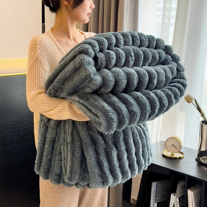 Soft & Warm 250GSM Throw Blanket – Fluffy Decorative Striped Blanket for Bed, Winter Nap & Sleep