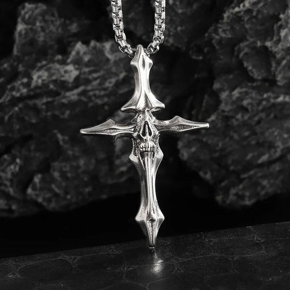 Gothic Skull Jesus Cross Necklace – Punk Catholic Amulet Jewelry for Men, Religious Pendant