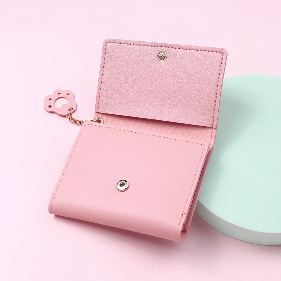 Women’s Cute Cat PU Leather Wallet — Small Short Card Holder Purse with Hasp, Fashion Money Bag for Girls & Gifts