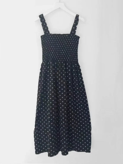 Women’s Summer Polka Dot Dress – Elegant Sleeveless Chiffon Long Dress with Square Neck, Casual & Discount Vestidos