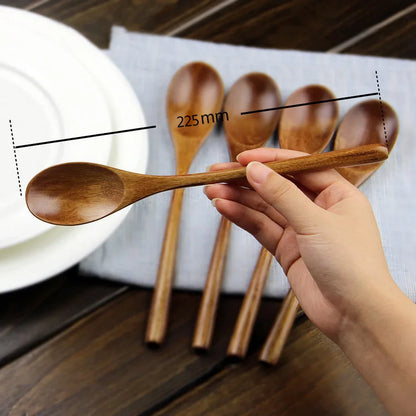 5-Piece Wooden Spoon and Fork Set – Eco-Friendly Natural Ellipse Ladle for Cooking, Tableware Accessories