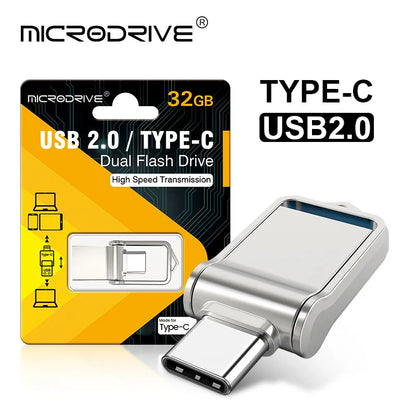 OTG Type-C Pen Drive – Mini Metal USB Memory Stick 32GB to 128GB for Smartphones & Huawei