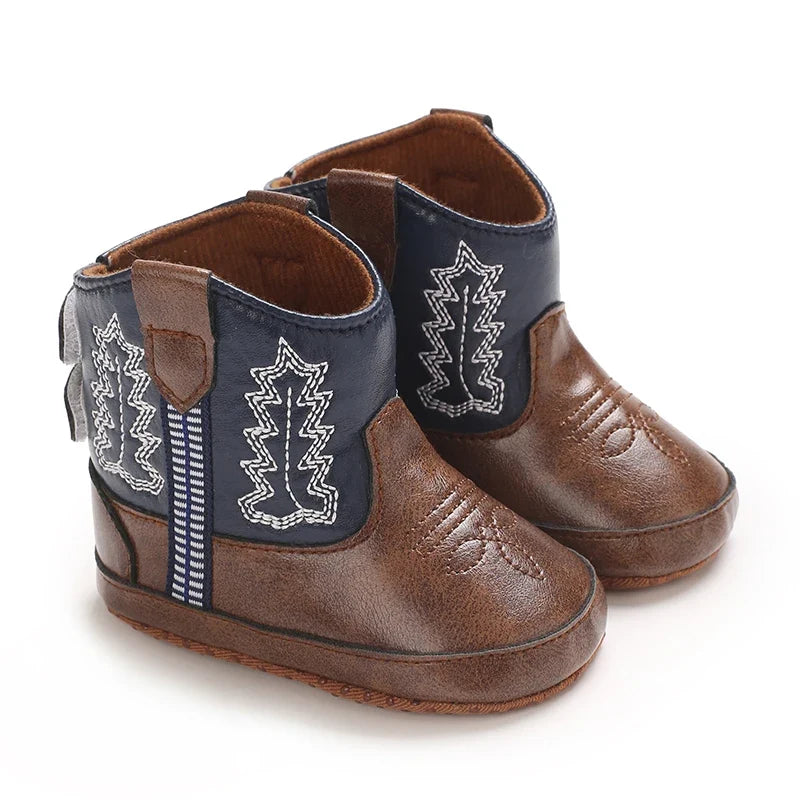 Western Denim Baby Winter Boots - Warm Casual First Walker Shoes for Boys & Girls 0-18 Months