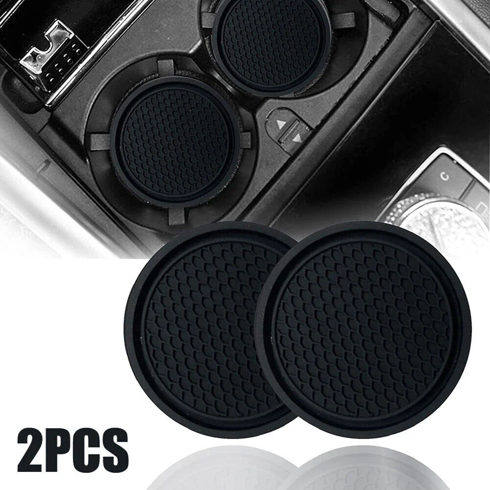 2pcs Black Car Auto Cup Holder Coasters - Anti-Slip Insert Pads for Interior Accessories - Universal Fit for Most Cups