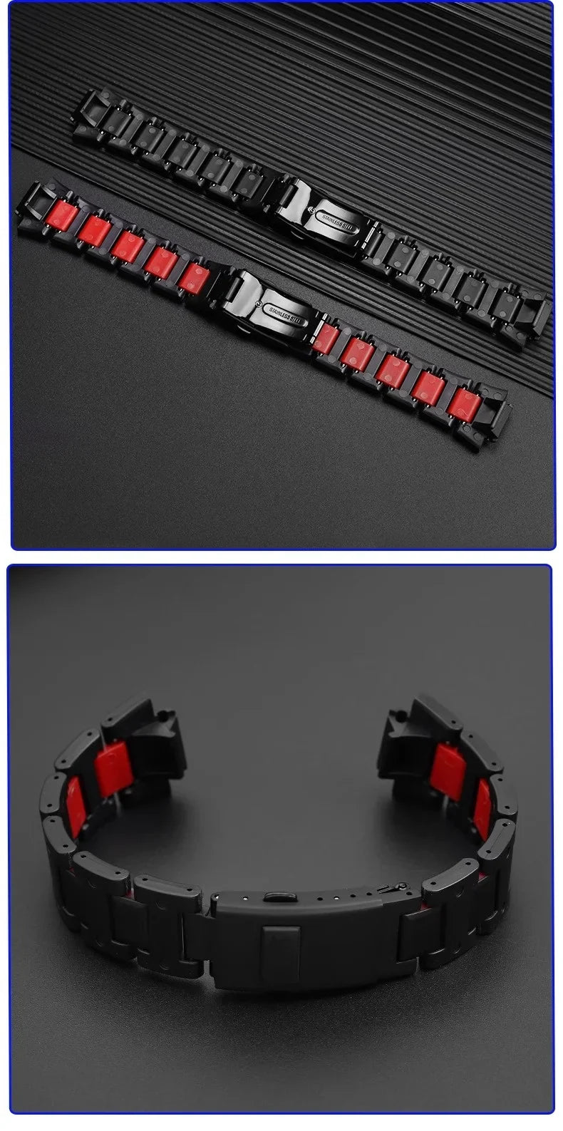 Black Red Lightweight Composite Plastic Steel Watch Band for Casio GW-B5600, DW5600MS, DW6900, GA2100 – Durable Replacement Strap Bracelet
