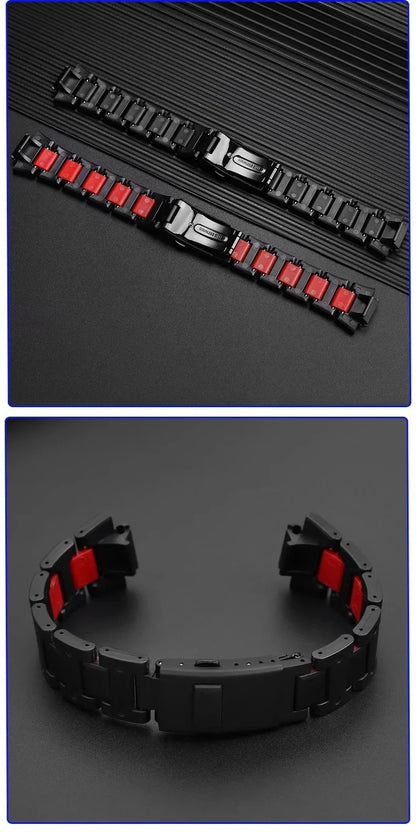 Black Red Lightweight Composite Plastic Steel Watch Band for Casio GW-B5600, DW5600MS, DW6900, GA2100 – Durable Replacement Strap Bracelet