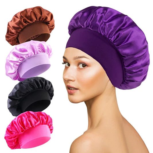 Soft Silk Satin Lined Bonnet – Large Satin Hair Wrap for Long Hair, Sleep & Shower Cap, Salon Tool
