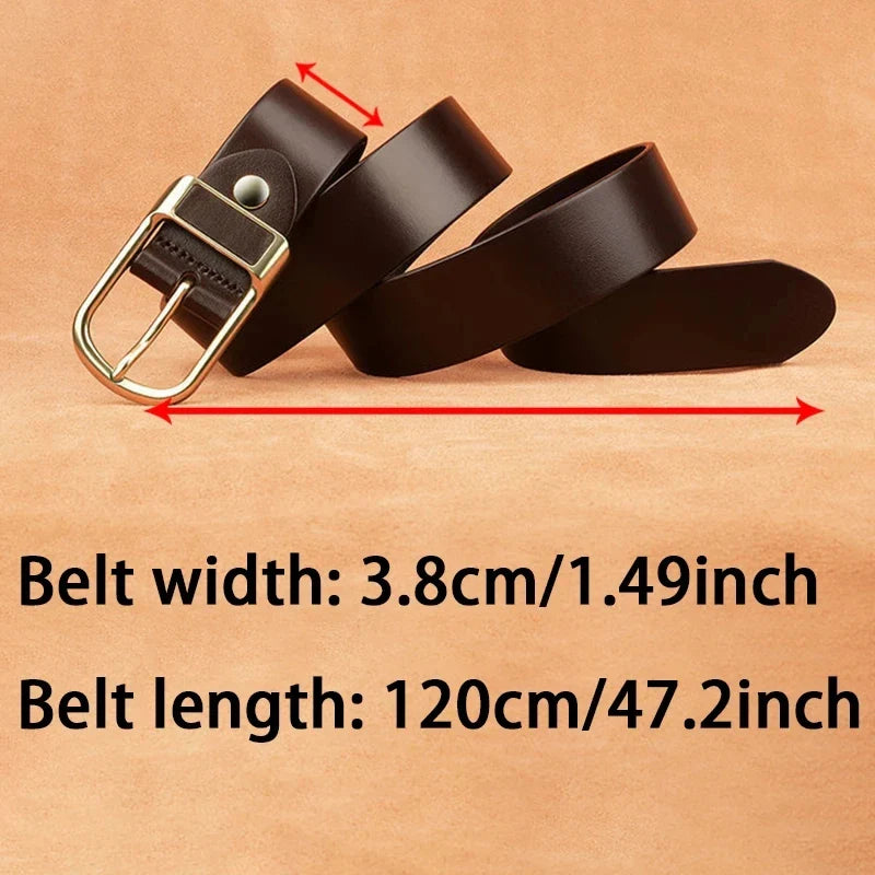Genuine Leather Men's Belt – High-Quality Buckle, Cowskin Casual & Business Waistband, Cowboy Fashion Designer 2024 New