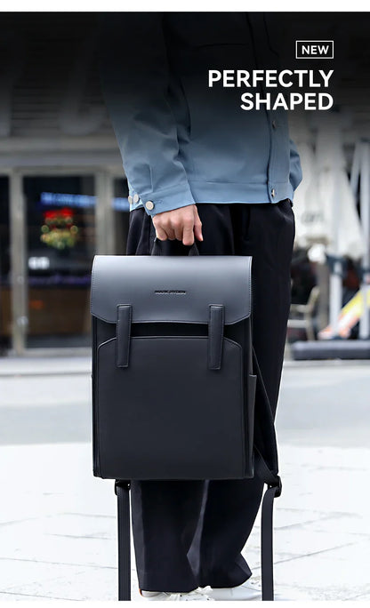 Mark Ryden Classic Business Black Leather Backpack – 15.6" Laptop, Waterproof, School & Work Bag for Men