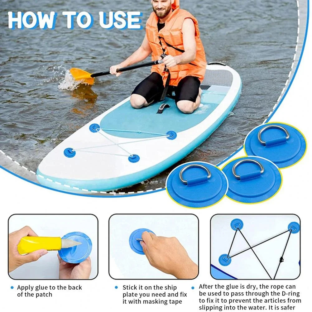 Surfboard Dinghy Boat PVC Patch – Stainless Steel D-Ring, Deck Rigging Rope Ring Buckle for Kayaking & Inflatable Boat Accessories