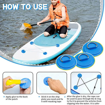 Surfboard Dinghy Boat PVC Patch – Stainless Steel D-Ring, Deck Rigging Rope Ring Buckle for Kayaking & Inflatable Boat Accessories
